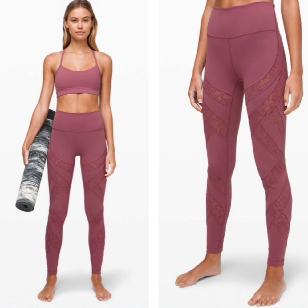 Lululemon Wunder Under High-Rise Flocked Leggings In Pink Plum With Mesh Panel